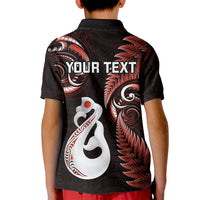 Personalised New Zealand Kid Polo Shirt Aotearoa Silver Fern With Manaia Maori Unique Red LT14 - Polynesian Pride