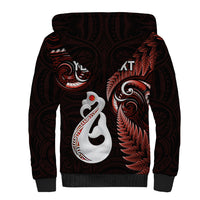 Personalised New Zealand Sherpa Hoodie Aotearoa Silver Fern With Manaia Maori Unique Red LT14 - Polynesian Pride