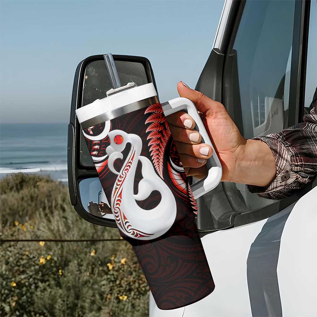 New Zealand Tumbler With Handle Aotearoa Silver Fern With Manaia Maori Unique Red
