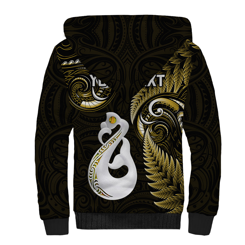 Personalised New Zealand Sherpa Hoodie Aotearoa Silver Fern With Manaia Maori Unique Gold LT14 - Polynesian Pride