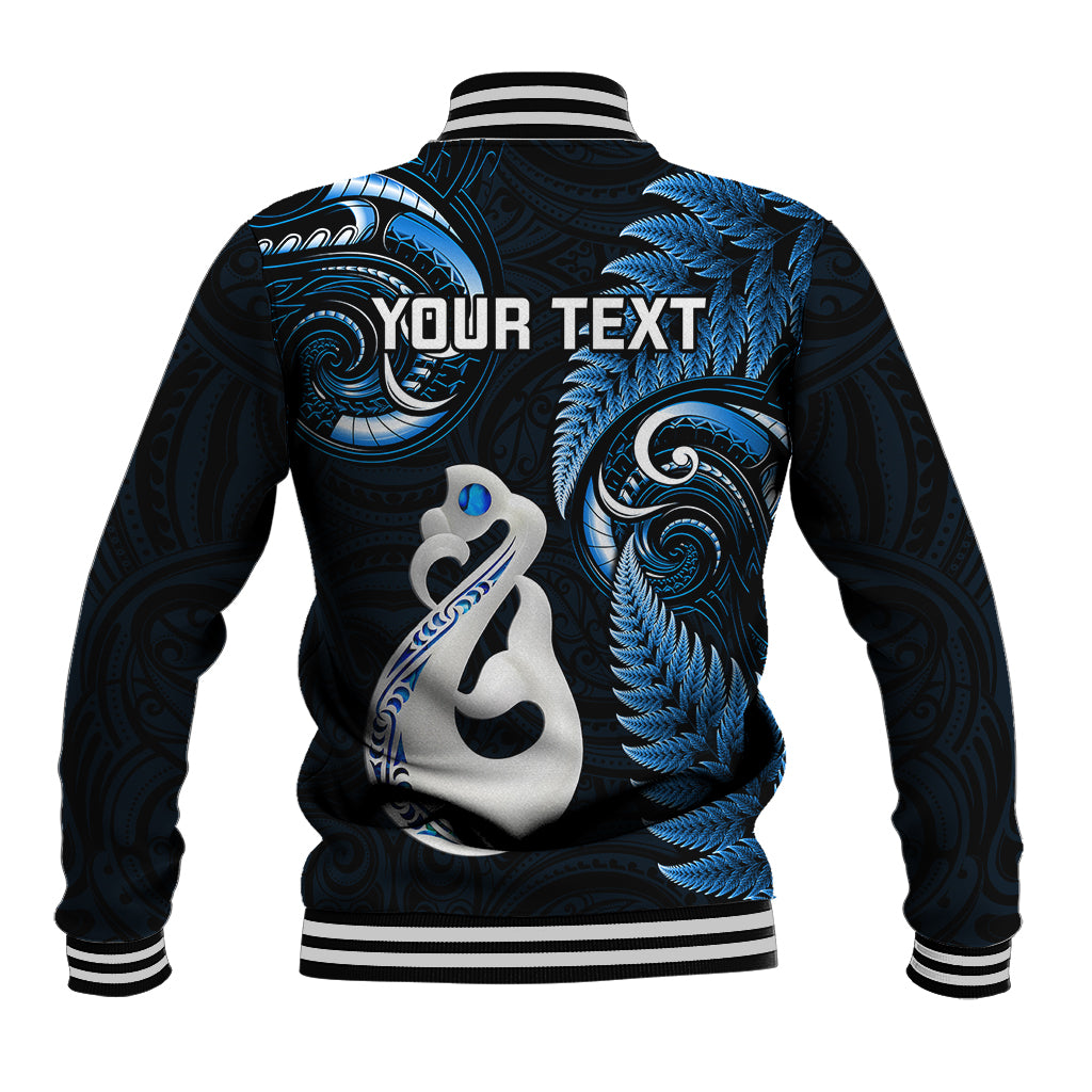 Personalised New Zealand Baseball Jacket Aotearoa Silver Fern With Manaia Maori Unique Blue LT14 - Polynesian Pride