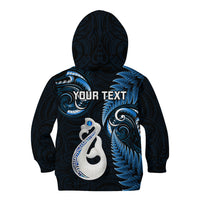 Personalised New Zealand Kid Hoodie Aotearoa Silver Fern With Manaia Maori Unique Blue LT14 - Polynesian Pride