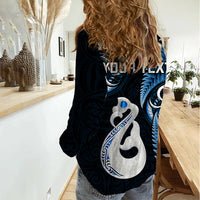 Personalised New Zealand Women Casual Shirt Aotearoa Silver Fern With Manaia Maori Unique Blue LT14 - Polynesian Pride