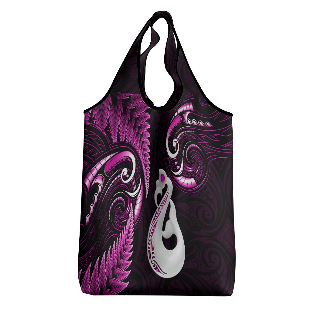 Pink New Zealand Grocery Bag Aotearoa Silver Fern With Manaia Maori