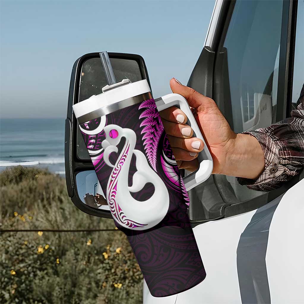 New Zealand Tumbler With Handle Aotearoa Silver Fern With Manaia Maori Unique Pink