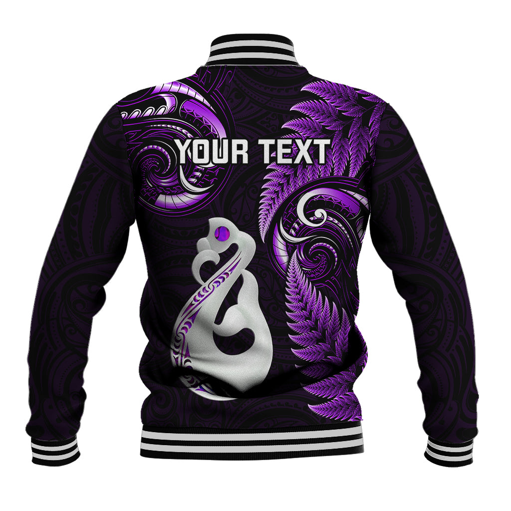 Personalised New Zealand Baseball Jacket Aotearoa Silver Fern With Manaia Maori Unique Purple LT14 - Polynesian Pride