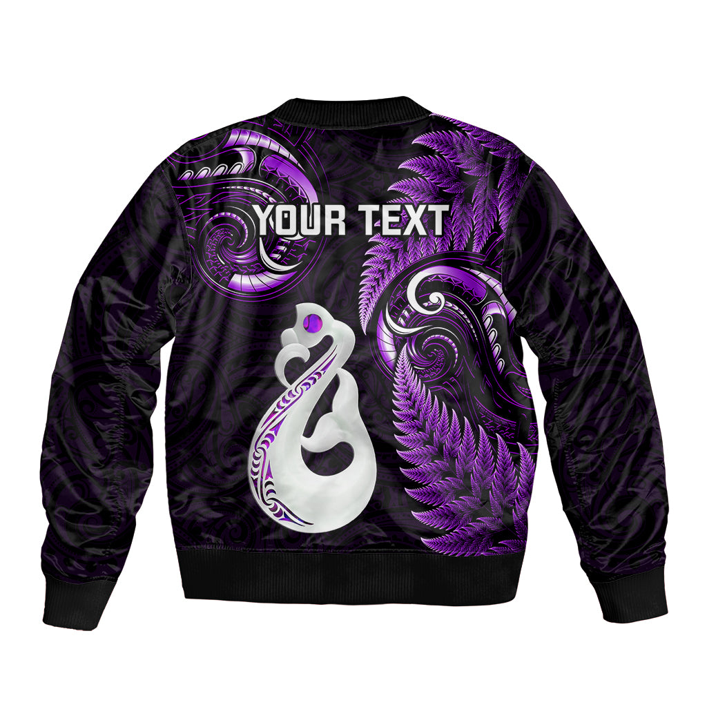 Personalised New Zealand Bomber Jacket Aotearoa Silver Fern With Manaia Maori Unique Purple LT14 - Polynesian Pride