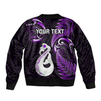 Personalised New Zealand Bomber Jacket Aotearoa Silver Fern With Manaia Maori Unique Purple LT14 - Polynesian Pride