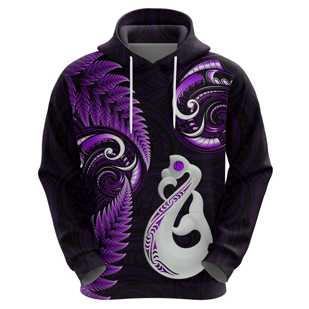 Custom New Zealand Hoodie Aotearoa Silver Fern With Manaia Maori Unique Purple LT14 - Polynesian Pride