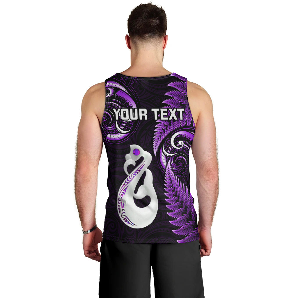 Personalised New Zealand Men Tank Top Aotearoa Silver Fern With Manaia Maori Unique Purple LT14 - Polynesian Pride