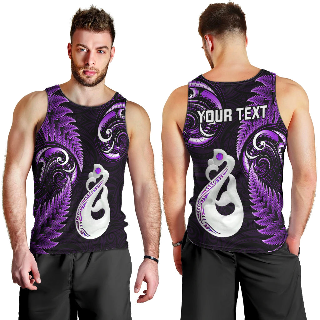 Personalised New Zealand Men Tank Top Aotearoa Silver Fern With Manaia Maori Unique Purple LT14 - Polynesian Pride