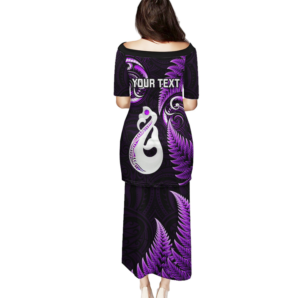 Personalised New Zealand Puletasi Aotearoa Silver Fern With Manaia Maori Unique Purple LT14 - Polynesian Pride
