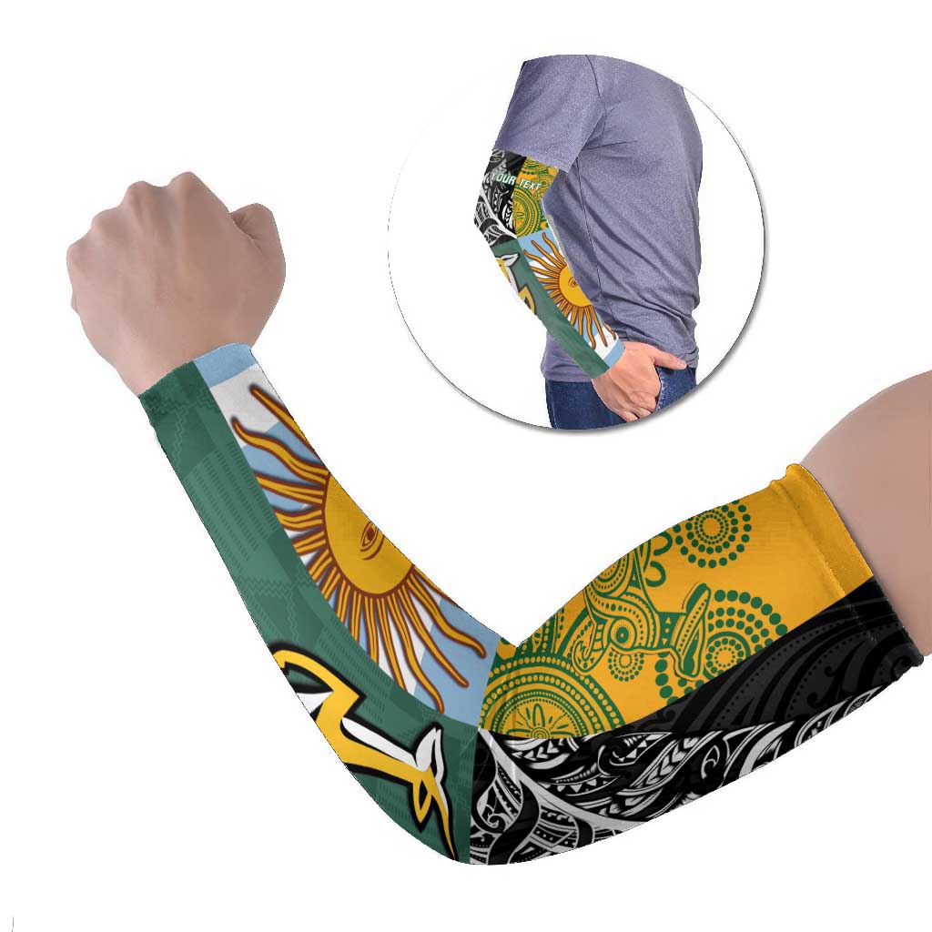 Personalised Rugby 2025 Championship Arm Sleeves Combination of Southern Hemisphere Countries LT14 Set of 2 Black - Polynesian Pride
