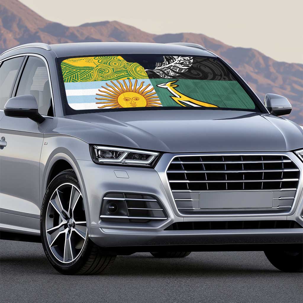 Rugby 2025 Championship Auto Sun Shade Combination of Southern Hemisphere Countries - Polynesian Pride