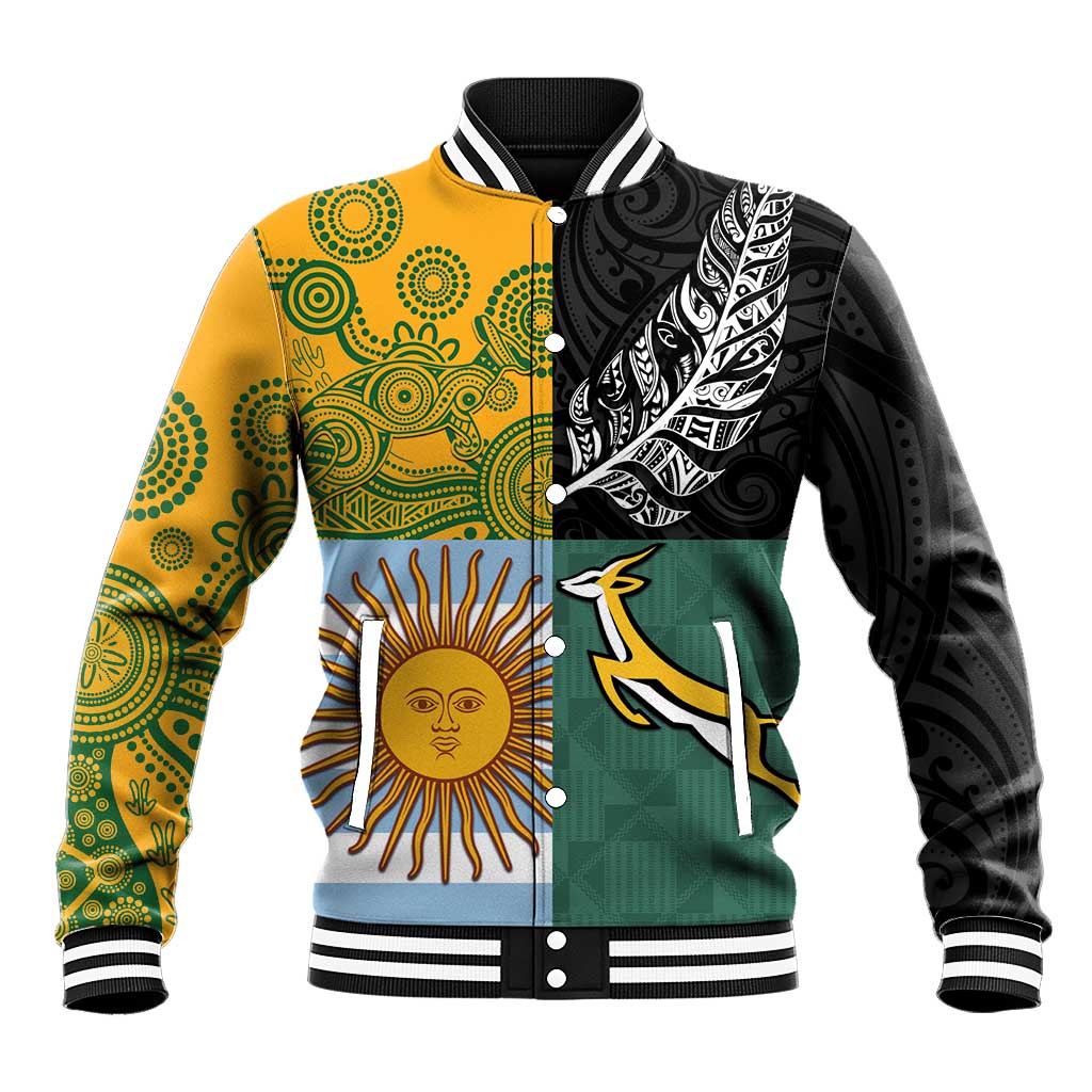 Personalised Rugby 2025 Championship Baseball Jacket Combination of Southern Hemisphere Countries LT14 Unisex Black - Polynesian Pride
