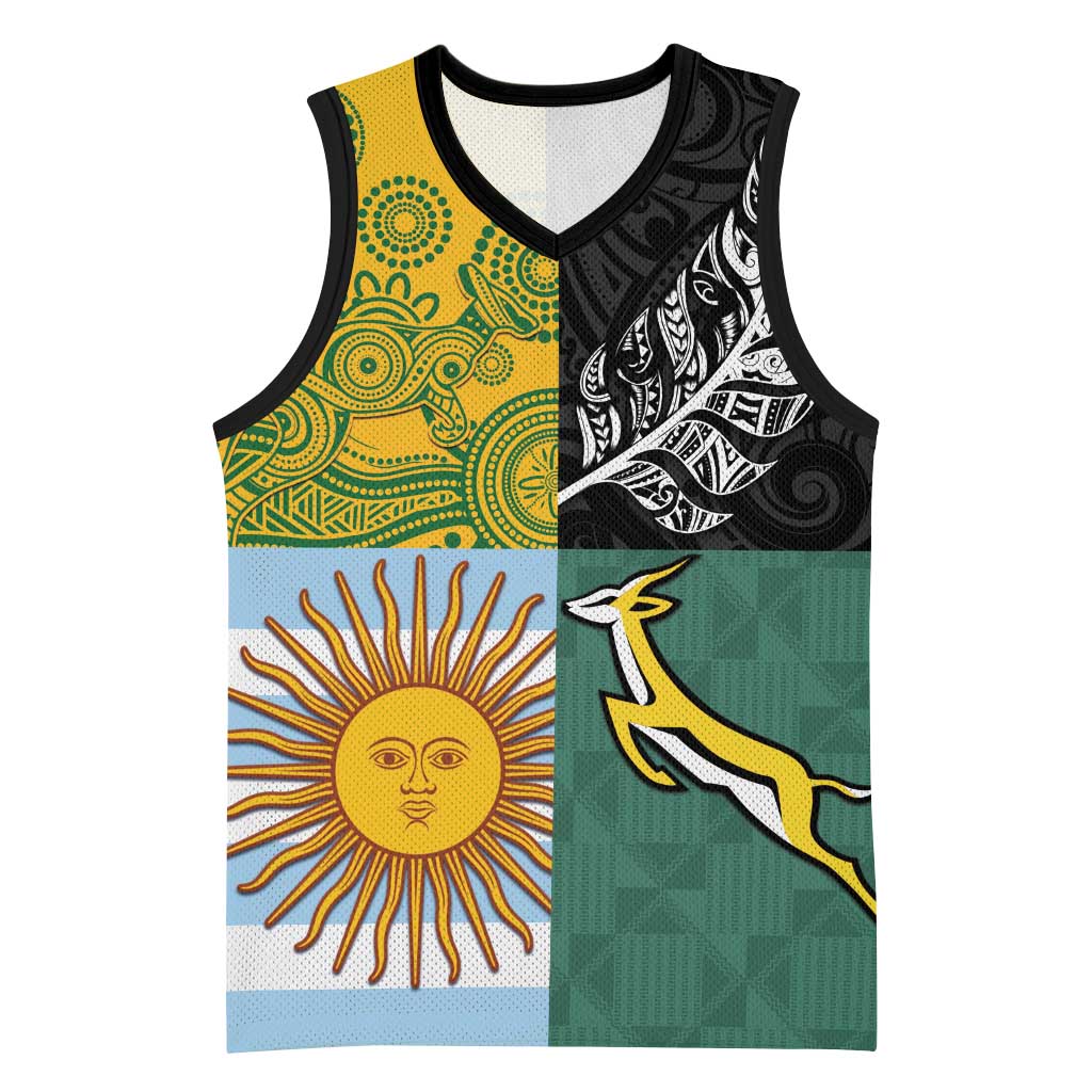 Personalised Rugby 2025 Championship Basketball Jersey Combination of Southern Hemisphere Countries LT14 Unisex Black - Polynesian Pride