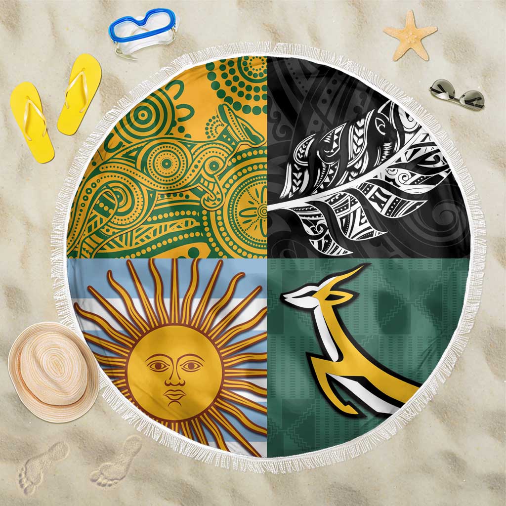Rugby 2025 Championship Beach Blanket Combination of Southern Hemisphere Countries LT14 One Size 150cm Black - Polynesian Pride