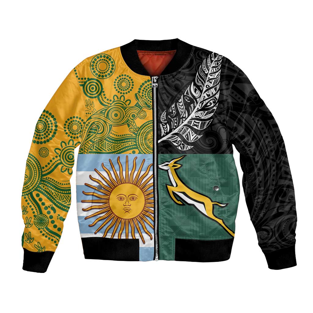Personalised Rugby 2025 Championship Bomber Jacket Combination of Southern Hemisphere Countries LT14 Unisex Black - Polynesian Pride