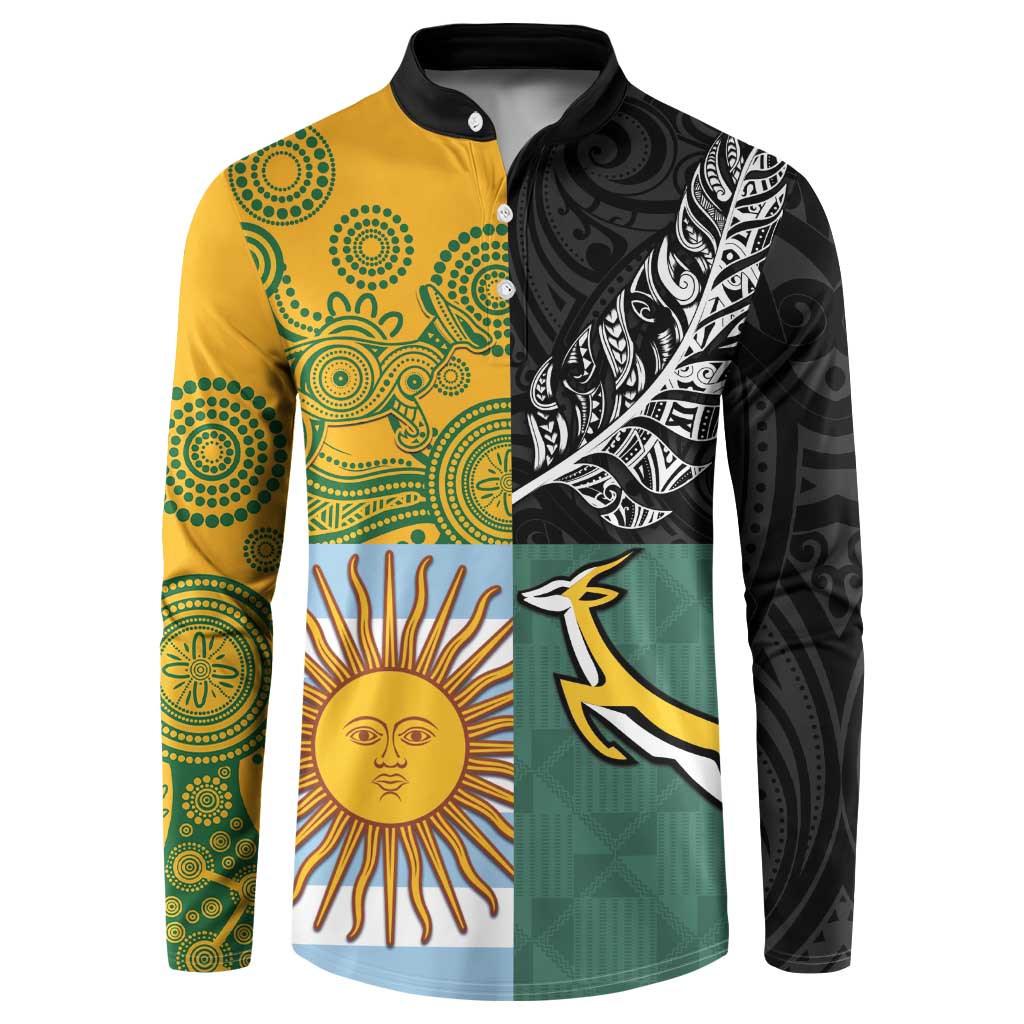 Personalised Rugby 2025 Championship Button Sweatshirt Combination of Southern Hemisphere Countries LT14 Black - Polynesian Pride