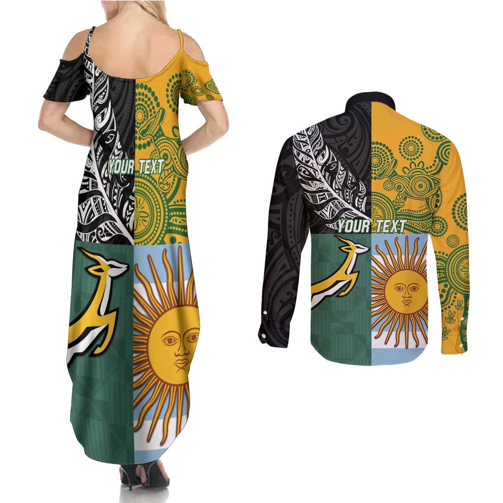 Personalised Rugby 2025 Championship Couples Matching Summer Maxi Dress and Long Sleeve Button Shirt Combination of Southern Hemisphere Countries - Polynesian Pride