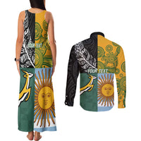 Personalised Rugby 2025 Championship Couples Matching Tank Maxi Dress and Long Sleeve Button Shirt Combination of Southern Hemisphere Countries - Polynesian Pride