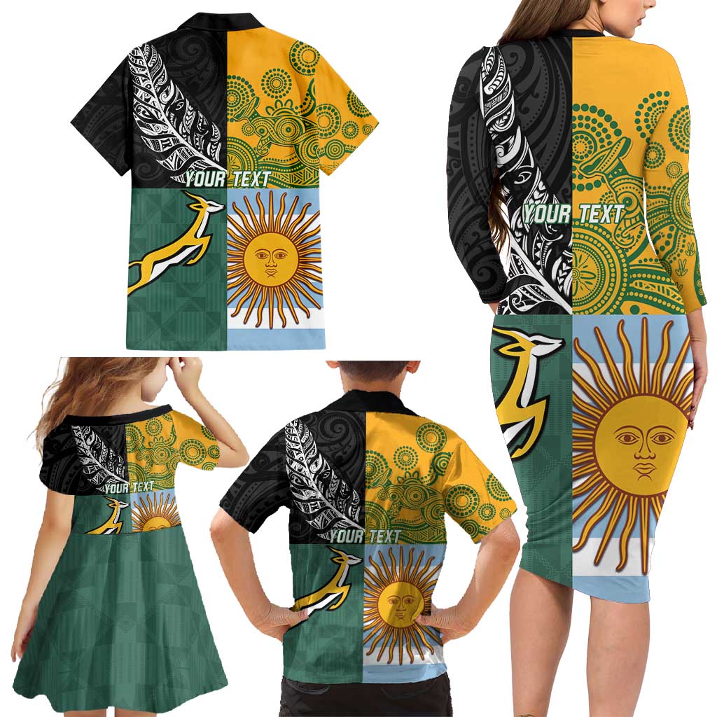 Personalised Rugby 2025 Championship Family Matching Long Sleeve Bodycon Dress and Hawaiian Shirt Combination of Southern Hemisphere Countries - Polynesian Pride