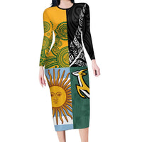 Personalised Rugby 2025 Championship Family Matching Long Sleeve Bodycon Dress and Hawaiian Shirt Combination of Southern Hemisphere Countries - Polynesian Pride