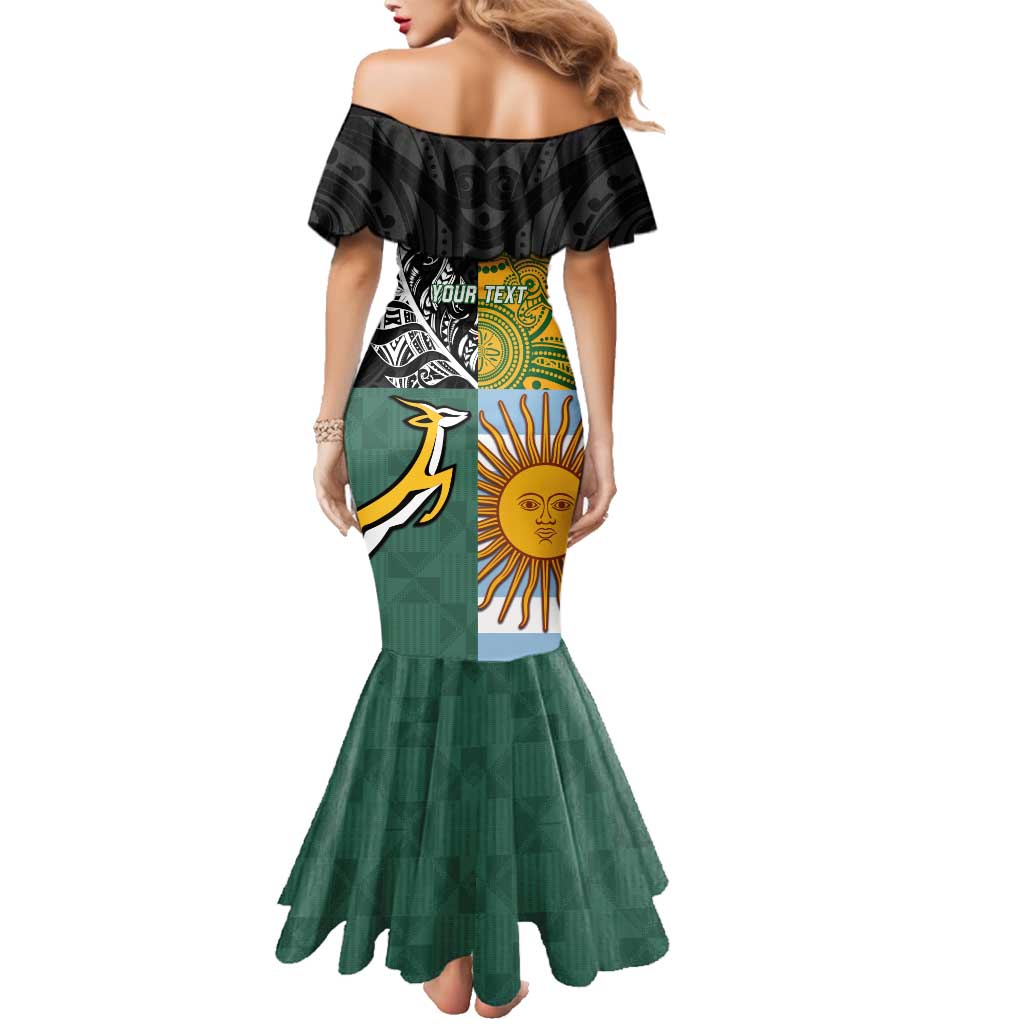 Personalised Rugby 2025 Championship Family Matching Mermaid Dress and Hawaiian Shirt Combination of Southern Hemisphere Countries - Polynesian Pride