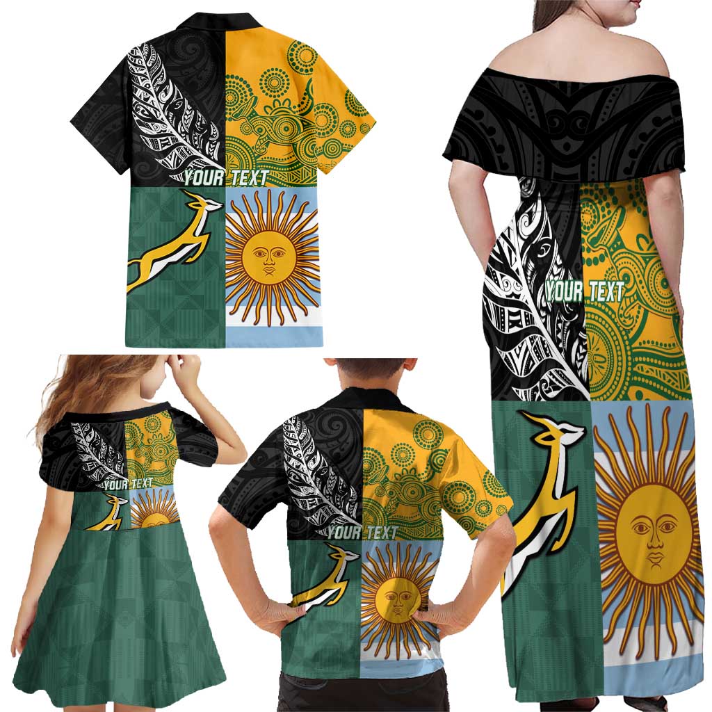 Personalised Rugby 2025 Championship Family Matching Off Shoulder Maxi Dress and Hawaiian Shirt Combination of Southern Hemisphere Countries - Polynesian Pride