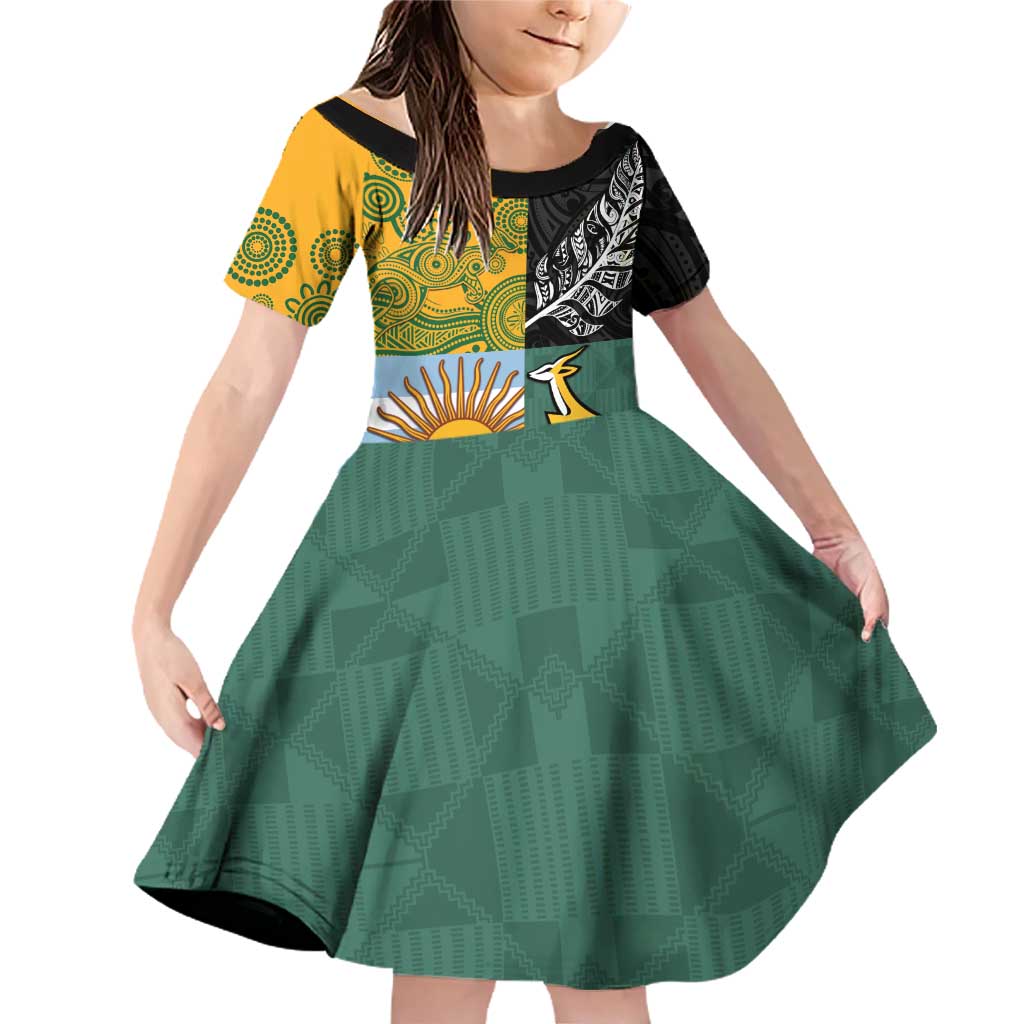Personalised Rugby 2025 Championship Family Matching Off Shoulder Short Dress and Hawaiian Shirt Combination of Southern Hemisphere Countries - Polynesian Pride