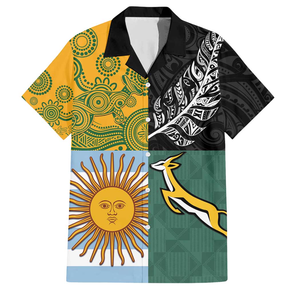 Personalised Rugby 2025 Championship Family Matching Short Sleeve Bodycon Dress and Hawaiian Shirt Combination of Southern Hemisphere Countries - Polynesian Pride