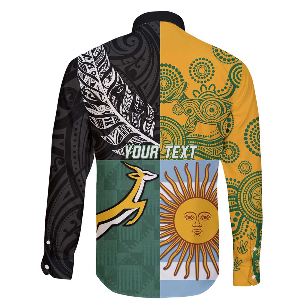 Personalised Rugby 2025 Championship Family Matching Short Sleeve Bodycon Dress and Hawaiian Shirt Combination of Southern Hemisphere Countries - Polynesian Pride