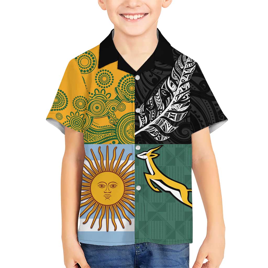 Personalised Rugby 2025 Championship Kid Hawaiian Shirt Combination of Southern Hemisphere Countries LT14 Kid Black - Polynesian Pride