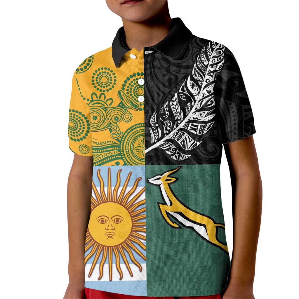 Personalised Rugby 2025 Championship Kid Polo Shirt Combination of Southern Hemisphere Countries LT14 Kid Black - Polynesian Pride