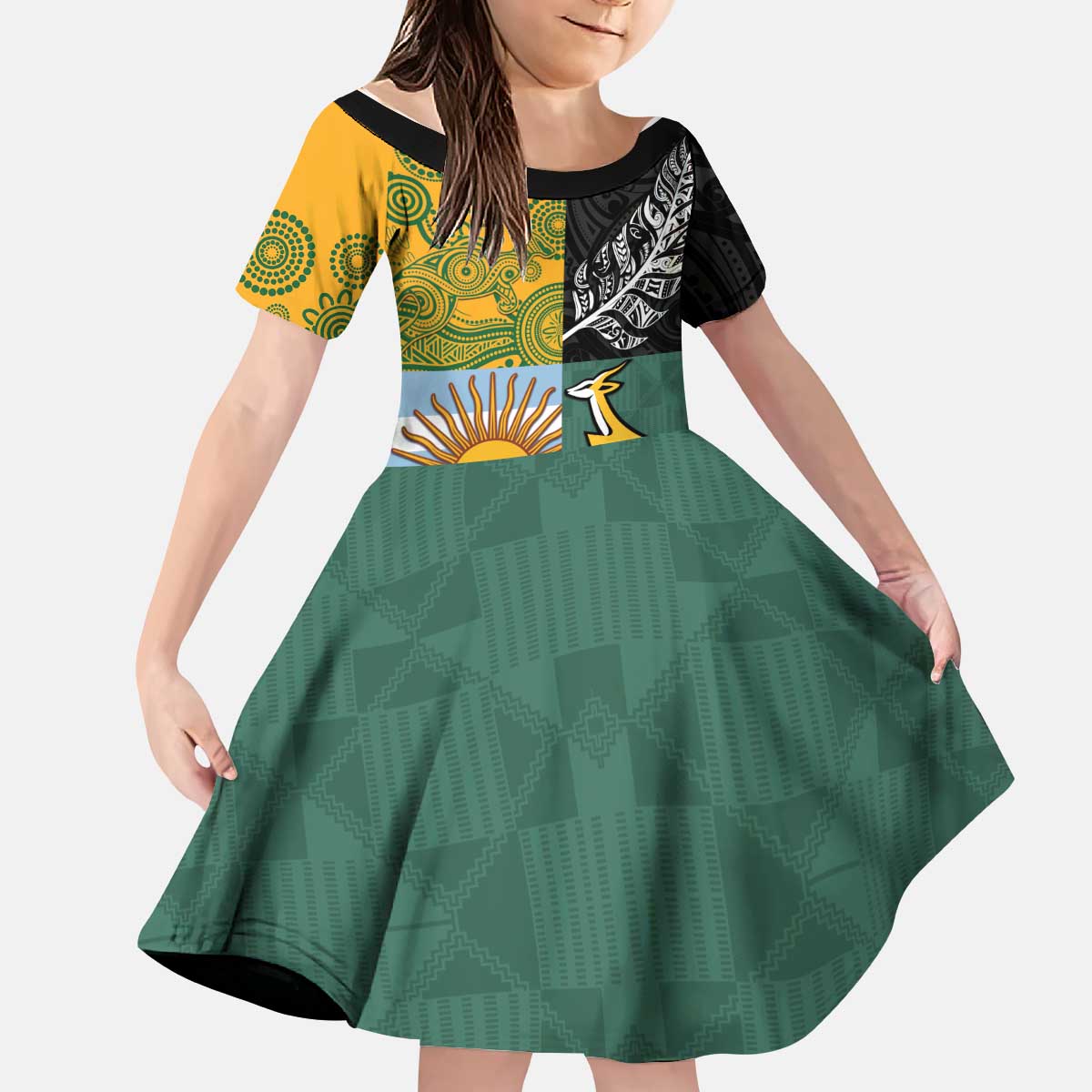Personalised Rugby 2025 Championship Kid Short Sleeve Dress Combination of Southern Hemisphere Countries - Polynesian Pride