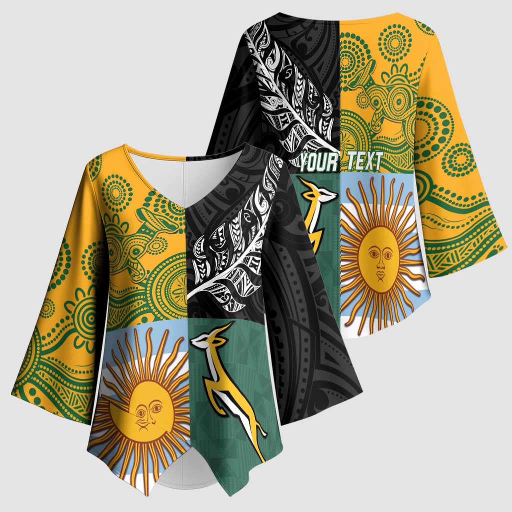 Personalised Rugby 2025 Championship Kimono Sleeve Blouse Combination of Southern Hemisphere Countries - Polynesian Pride