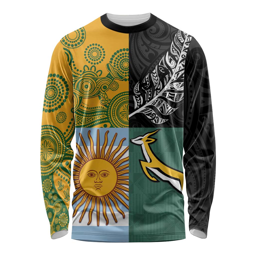 Personalised Rugby 2025 Championship Long Sleeve Shirt Combination of Southern Hemisphere Countries LT14 Unisex Black - Polynesian Pride