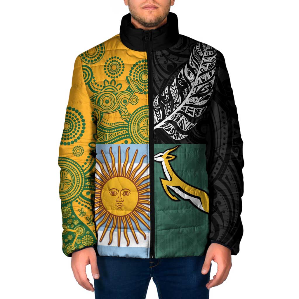 Personalised Rugby 2025 Championship Padded Jacket Combination of Southern Hemisphere Countries LT14 Men Black - Polynesian Pride