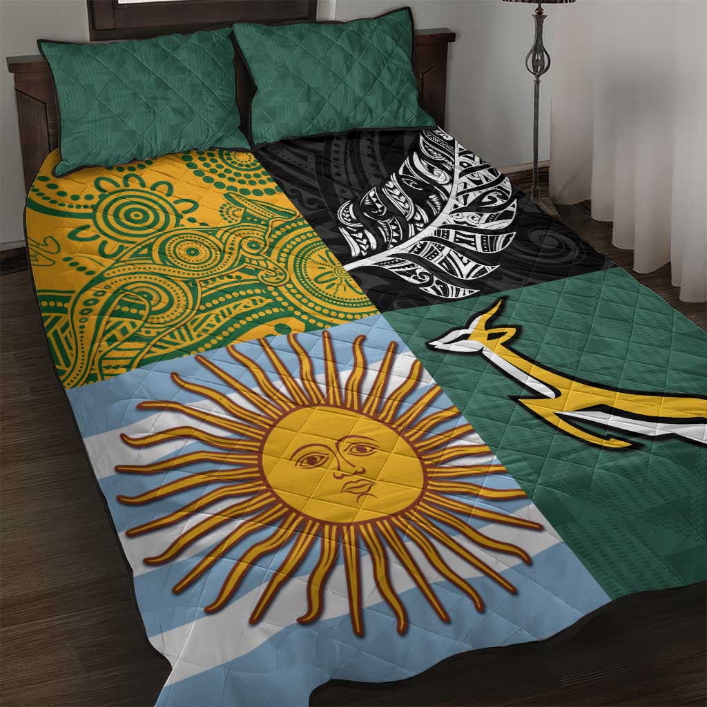 Rugby 2025 Championship Quilt Bed Set Combination of Southern Hemisphere Countries LT14 Black - Polynesian Pride