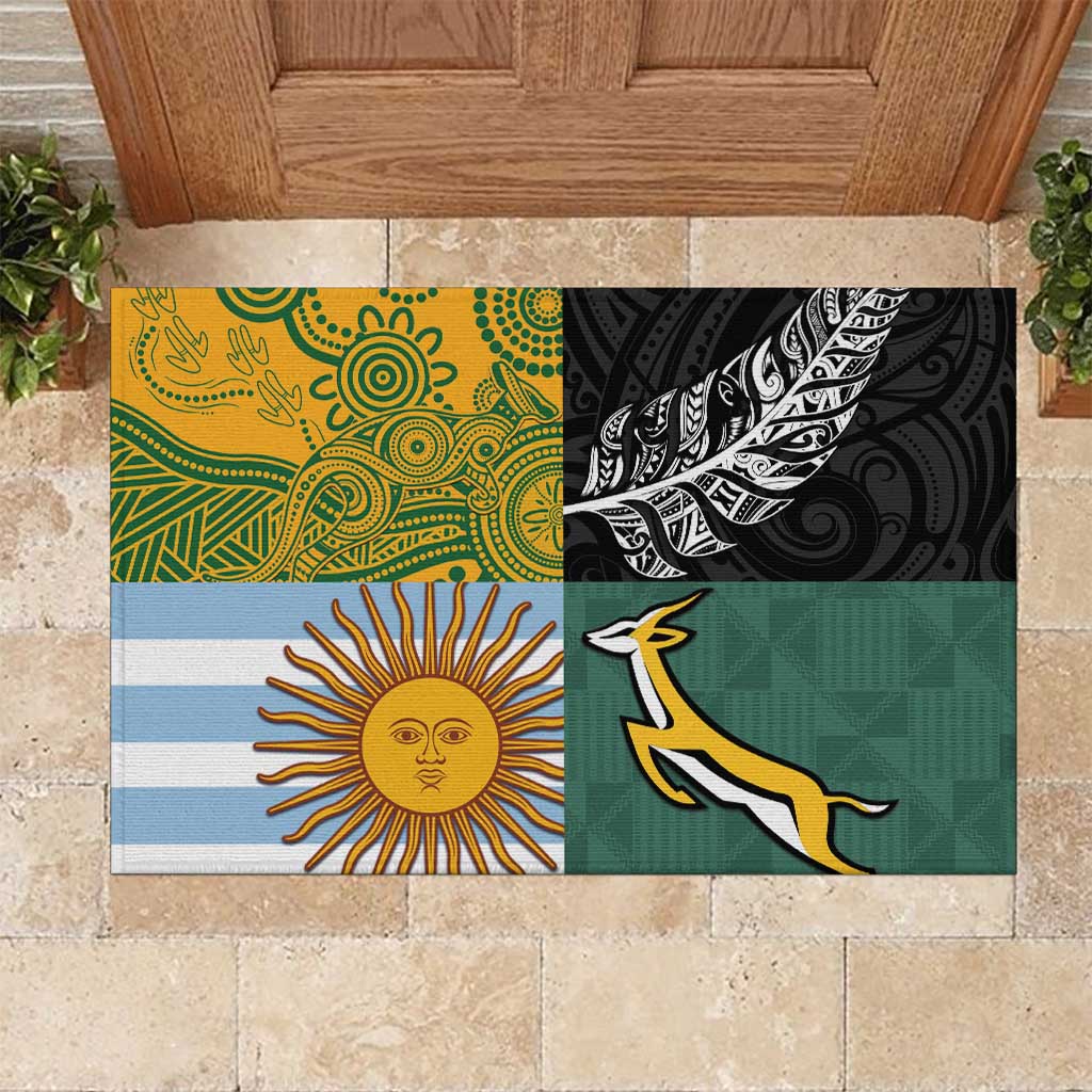 Rugby 2025 Championship Rubber Doormat Combination of Southern Hemisphere Countries LT14 Black - Polynesian Pride