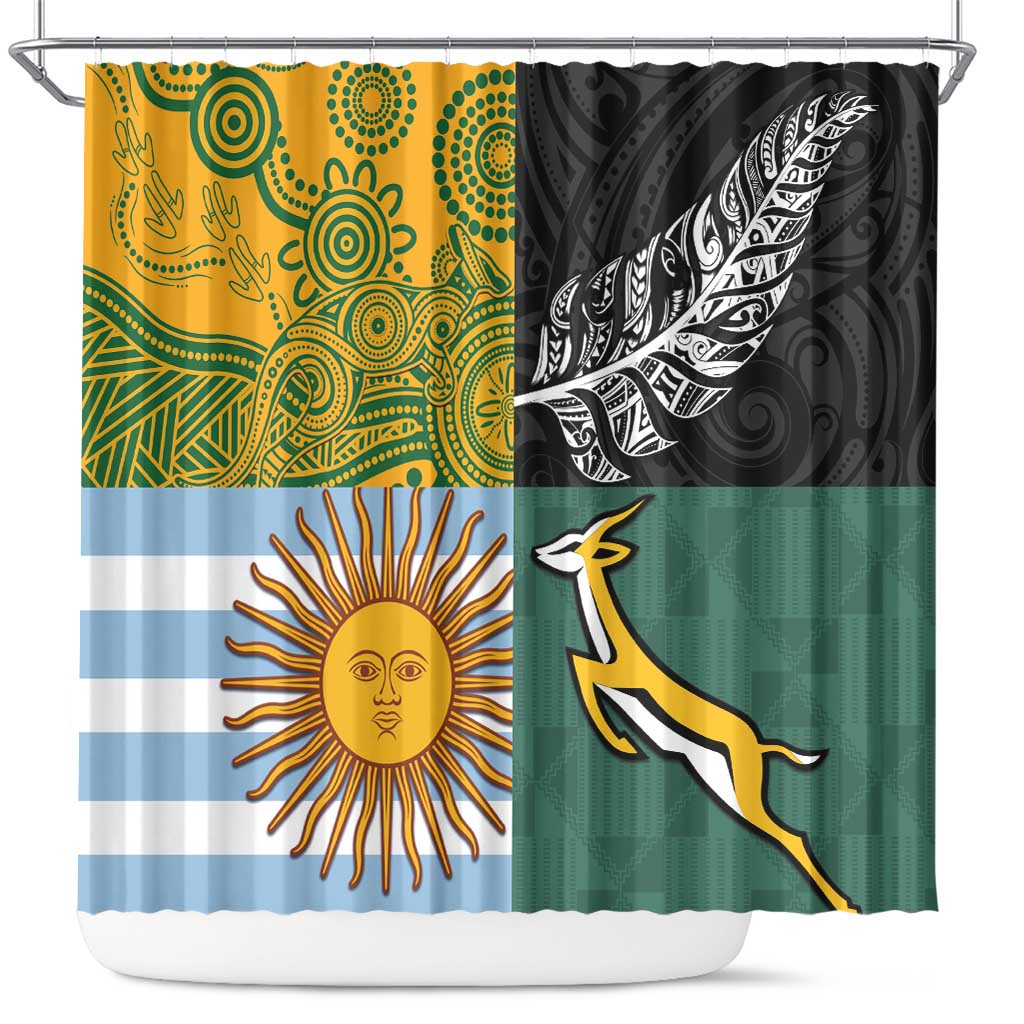 Rugby 2025 Championship Shower Curtain Combination of Southern Hemisphere Countries LT14 Black - Polynesian Pride