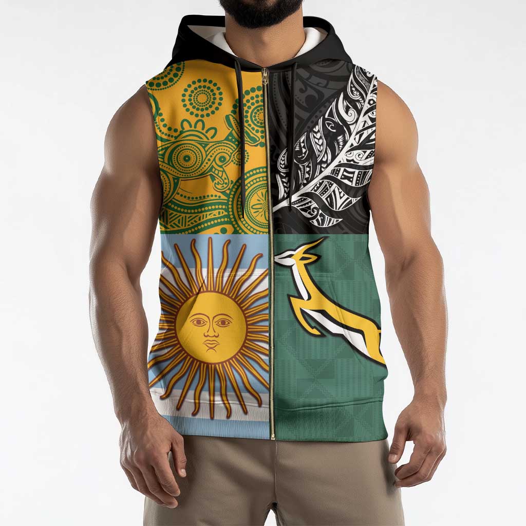 Personalised Rugby 2025 Championship Sleeveless Zip Hoodie Combination of Southern Hemisphere Countries - Polynesian Pride
