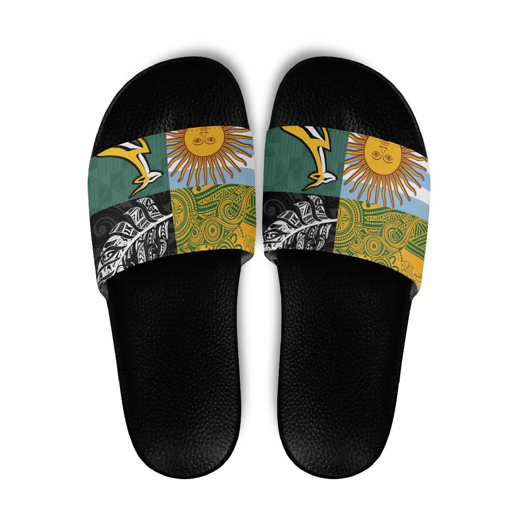 Rugby 2025 Championship Slide Sandals Combination of Southern Hemisphere Countries LT14 Black - Polynesian Pride