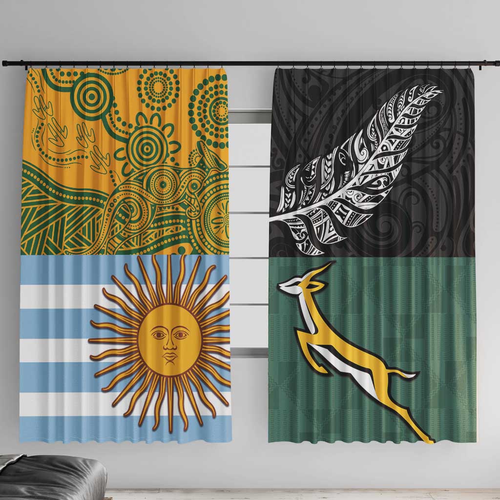 Rugby 2025 Championship Window Curtain Combination of Southern Hemisphere Countries LT14 With Hooks Black - Polynesian Pride