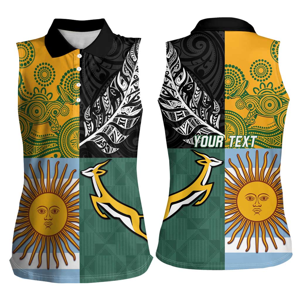 Personalised Rugby 2025 Championship Women Sleeveless Polo Shirt Combination of Southern Hemisphere Countries - Polynesian Pride