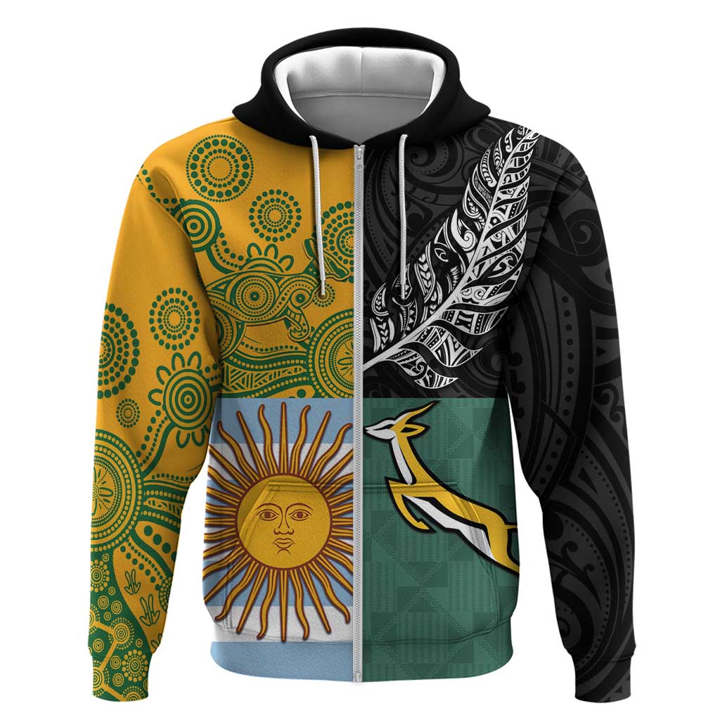 Personalised Rugby 2025 Championship Zip Hoodie Combination of Southern Hemisphere Countries LT14 Zip Hoodie Black - Polynesian Pride