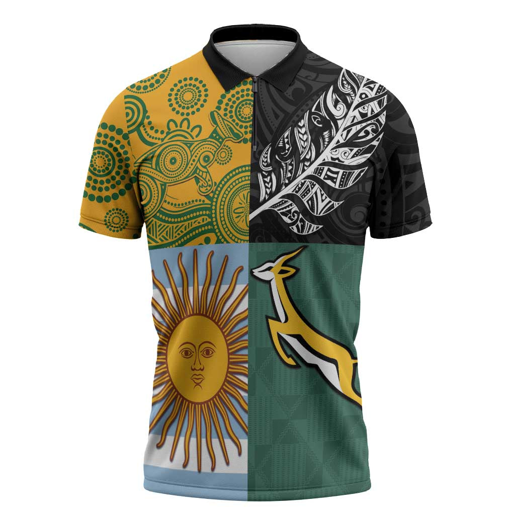 Personalised Rugby 2025 Championship Zipper Polo Shirt Combination of Southern Hemisphere Countries - Polynesian Pride