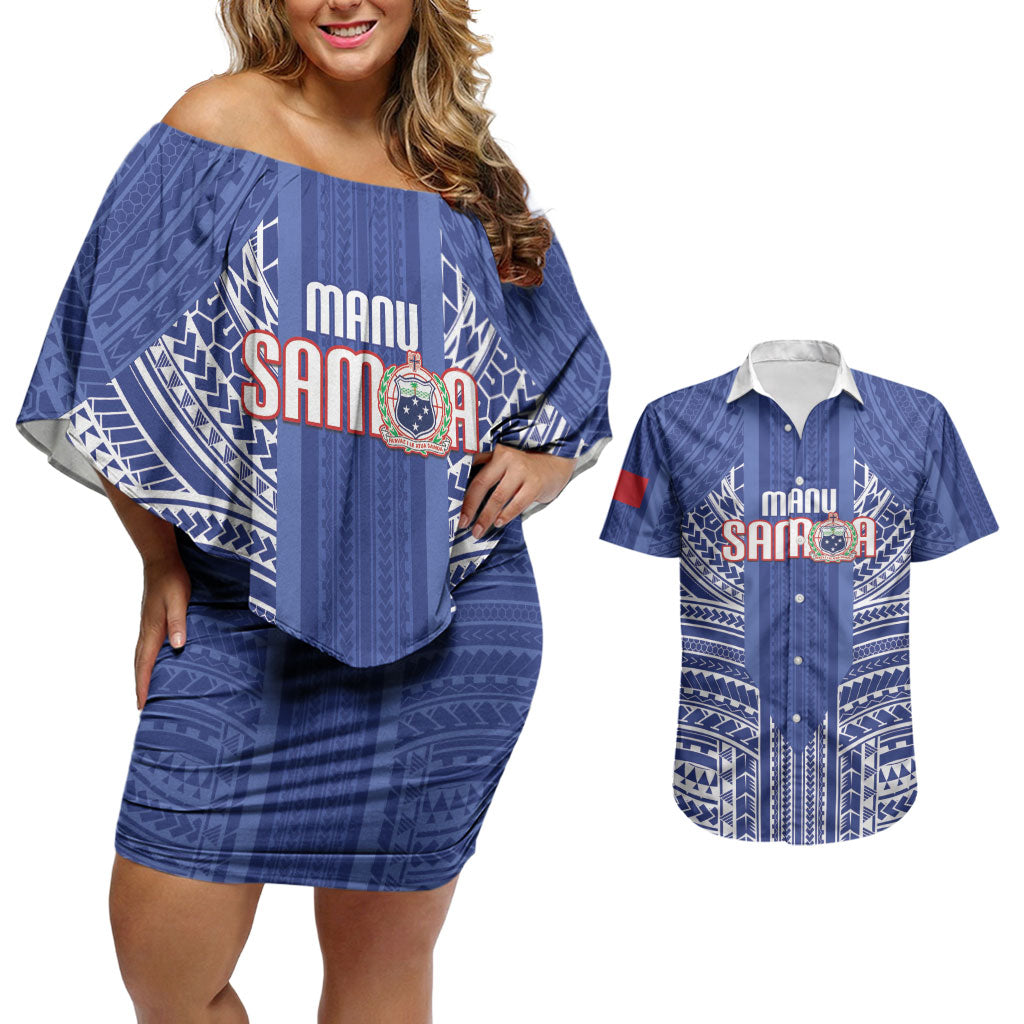 Custom Manu Samoa Rugby 2026 Couples Matching Off Shoulder Short Dress and Hawaiian Shirt Samoan Pattern