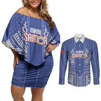 Custom Manu Samoa Rugby 2026 Couples Matching Off Shoulder Short Dress and Long Sleeve Button Shirt Samoan Pattern