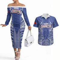 Custom Manu Samoa Rugby 2026 Couples Matching Off The Shoulder Long Sleeve Dress and Hawaiian Shirt Samoan Pattern